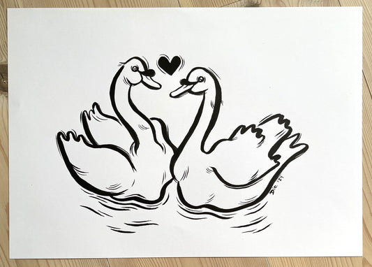 Swans in Love (original drawing)